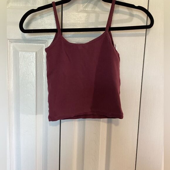 Cotton: On - Dark Mauve Spaghetti Strap Crop Tank Top - Sz Small - Picture 2 of 6